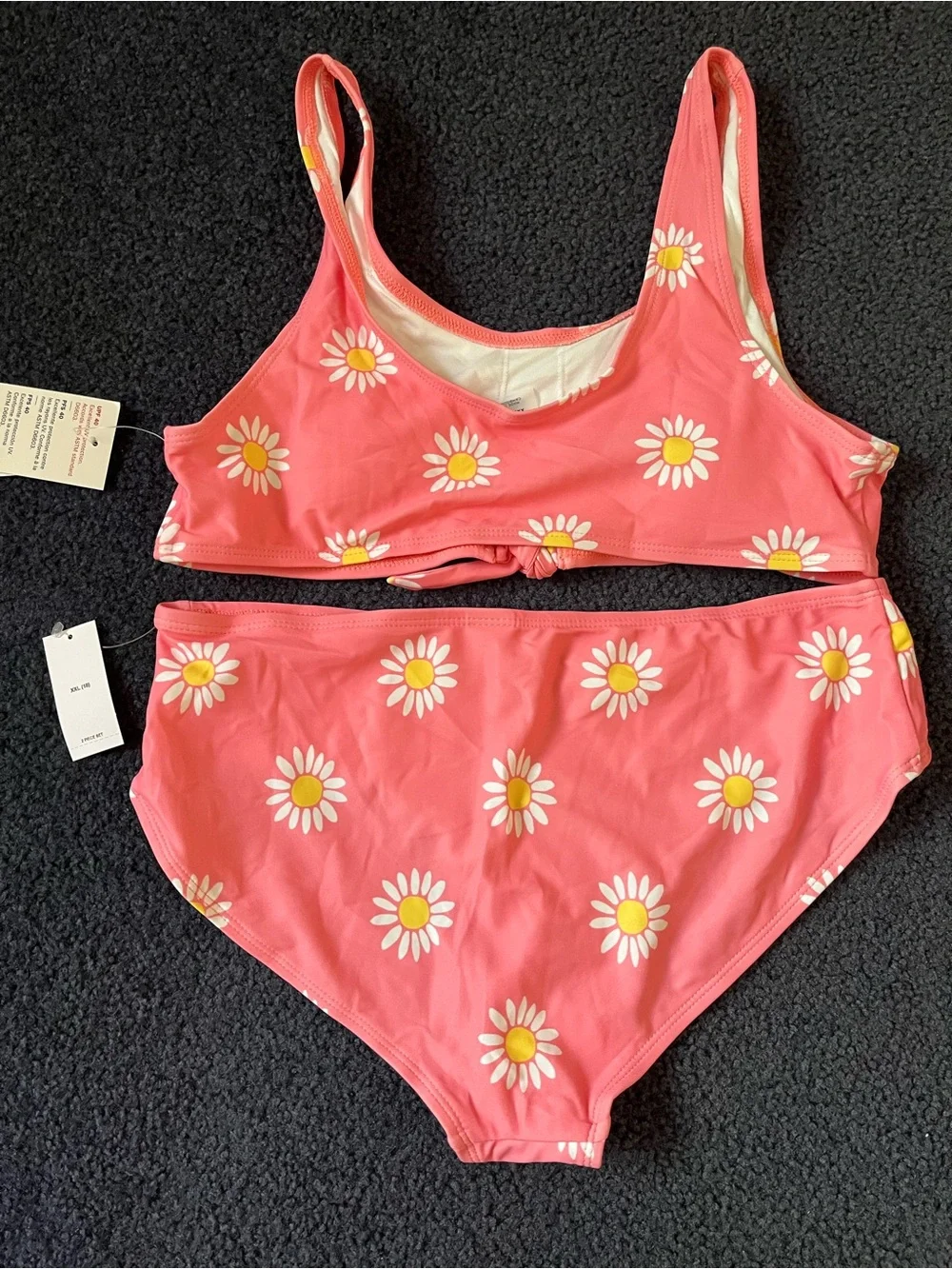 Old Navy Coral Pink Daisy Girls Two-Piece Swimsuit